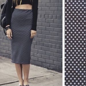 Zara Black&Blue Polka Dot Midi Stretchy Pencil Skirt Sz. XS black label